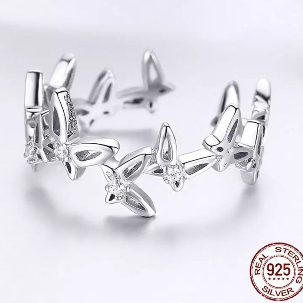 Sterling Silver Butterfly Crystal Wings Toe Ring Minimalist Open Band Ring